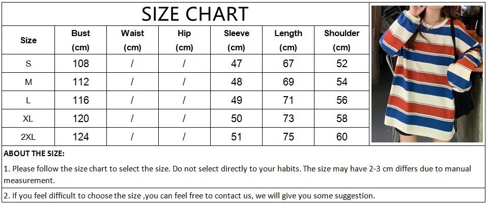 Hnewly going out outfits winter Women T shirts Woman clothing Striped Top Sweatshirt korean fashion Long Sleeves Tee Patchwork Loose Couple T-shirts