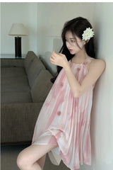 Hnewly Pink Chiffon Sexy Strap Dress Women Korean Sleeveless Sweet Fairy Dress Women 2024 Summer Beach Casual Beach Evening Party Dress