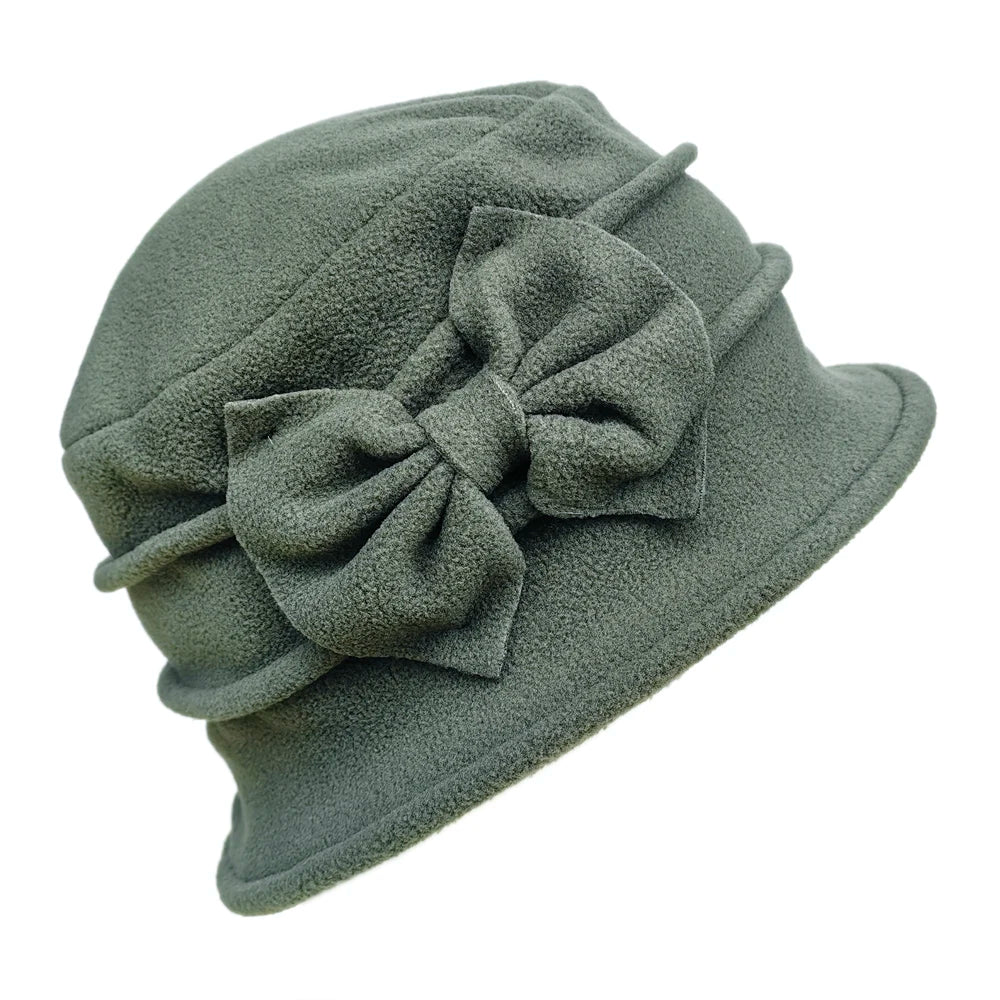 Hnewly church outfit winter Womens Bell Beret Hat French Vintage Floral Fleece Cloche Hat Classic Winter 1920s Bucket Hat