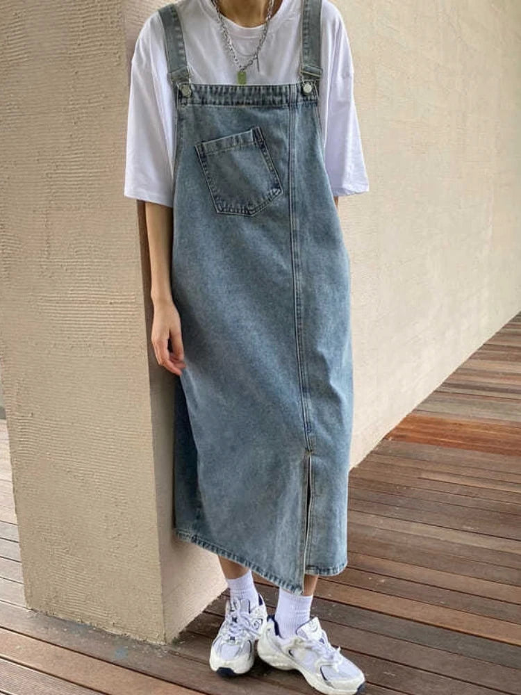 Hnewly Spring Summer Denim Overall Dress Women Sleeveless Jeans Dresses Fashion Female Solid Slip Casual Loose Spaghetti Strap Dresses