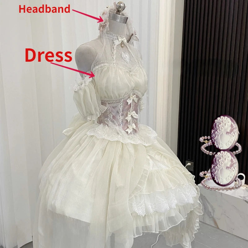 Hnewly DRESS TO IMPRESS Vintage Victorian Lolita Dress Cosplay Kawaii Lace Flower Bow Trailing Dresses Women Japanese Style Elegant Wedding Party Dress