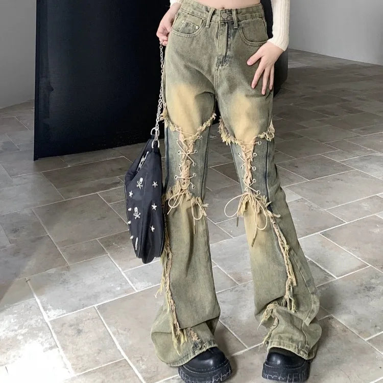 Hnewly trashy outfits Oversize American Retro Straight Casual Pants Y2k Grunge High Waist Loose Wide Leg  2024 New Bell Bottom Jeans Women