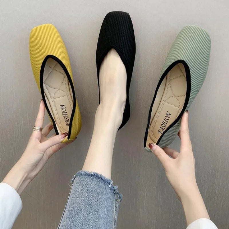 Hnewly 2024 Cotton Fabric Flats Shoes Women Yellow Ballerina Socks Shoes Women Loafers Slip on Flat Heel Mule Shoes Plus Size 43