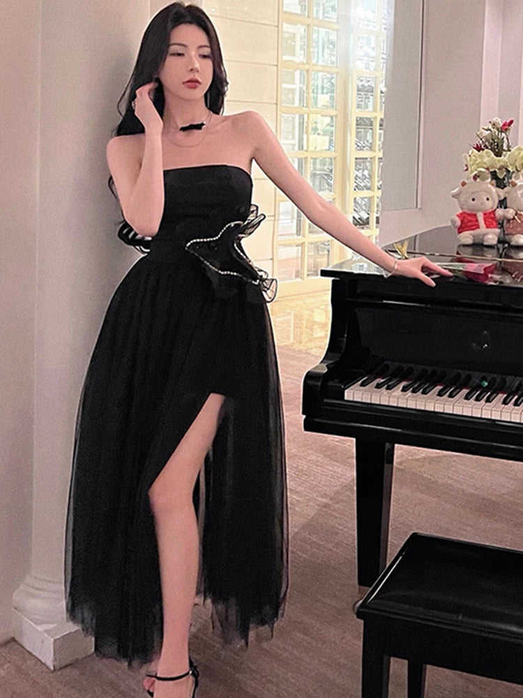 Hnewly DRESS TO IMPRESS Summer Women Evening Dress Black Sexy Chest Wrapping Backless Slim Maxi Dresses Party Gown Birthday Robe Mujer Vestidos Fiesta