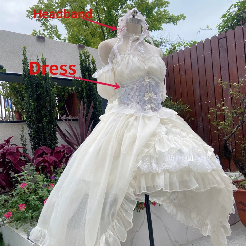 Hnewly DRESS TO IMPRESS Vintage Victorian Lolita Dress Cosplay Kawaii Lace Flower Bow Trailing Dresses Women Japanese Style Elegant Wedding Party Dress