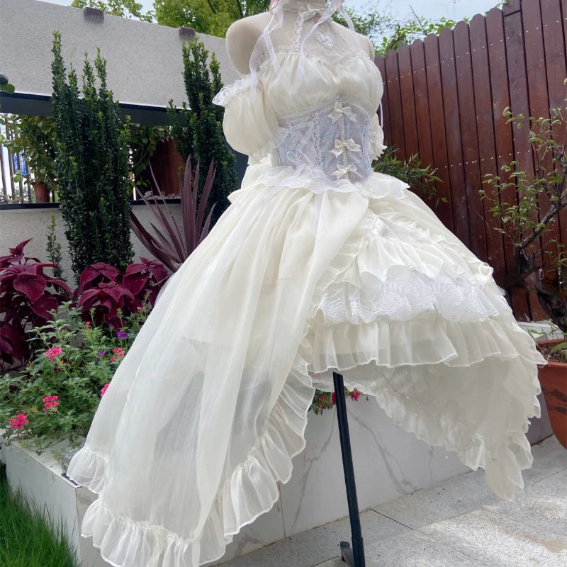 Hnewly DRESS TO IMPRESS Vintage Victorian Lolita Dress Cosplay Kawaii Lace Flower Bow Trailing Dresses Women Japanese Style Elegant Wedding Party Dress