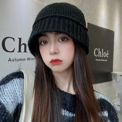 Hnewly Wool Knit Buket Hat Soft Warm Fisherman Beanie Cap Slouchy Winter Crochet Knitted Skull Hat for Women Autumn Wool Hat