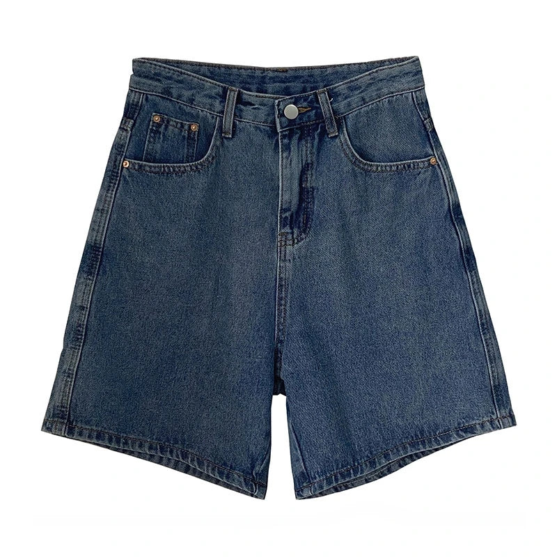 Hnewly 2024 Classic Denim Shorts Women Summer Blue High Waisted Shorts Casual Wide Leg Pants Stright Jeans Womens Shorts