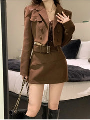 Hnewly Elegant Fashion Long Sleeve Coat Women+ Sexy Slim Fit Camisole Tops+ Y2k High Waist Bodycon Skirts Sping New Three Piece Sets