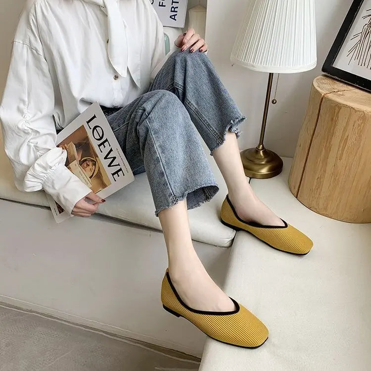 Hnewly 2024 Cotton Fabric Flats Shoes Women Yellow Ballerina Socks Shoes Women Loafers Slip on Flat Heel Mule Shoes Plus Size 43