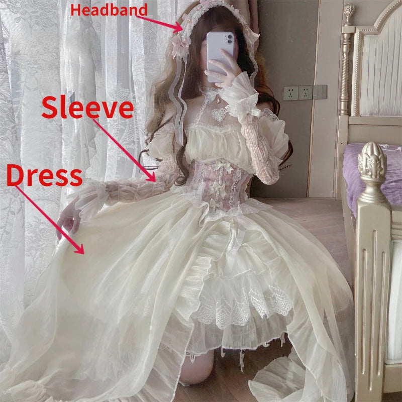 Hnewly DRESS TO IMPRESS Vintage Victorian Lolita Dress Cosplay Kawaii Lace Flower Bow Trailing Dresses Women Japanese Style Elegant Wedding Party Dress