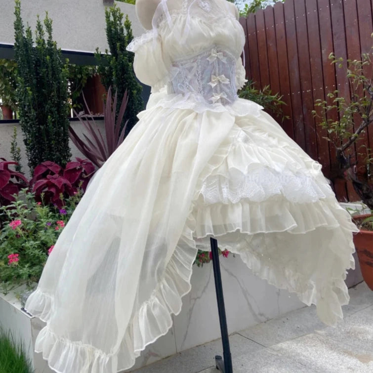 Hnewly DRESS TO IMPRESS Vintage Victorian Lolita Dress Cosplay Kawaii Lace Flower Bow Trailing Dresses Women Japanese Style Elegant Wedding Party Dress