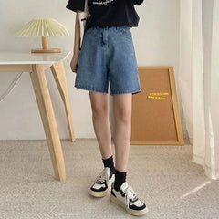 Hnewly 2024 Classic Denim Shorts Women Summer Blue High Waisted Shorts Casual Wide Leg Pants Stright Jeans Womens Shorts