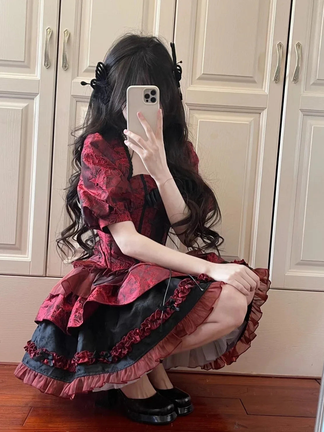 Hnewly DRESS TO IMPRESS Women's Victorian Gothic Lolita Lace Bow Slim Bandage Princess Dress, Japanese Harajuku Punk Style, Evening Party Red Dresses