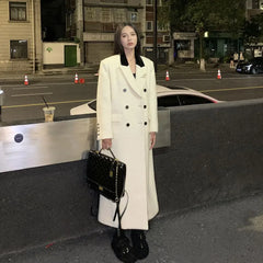 Hnewly WINTER OUTFITS White Suit Coat Women Winter Jackets New Korean Fashion  Loose Temperament Mid Length Thick Long Coats Autumn Clothing