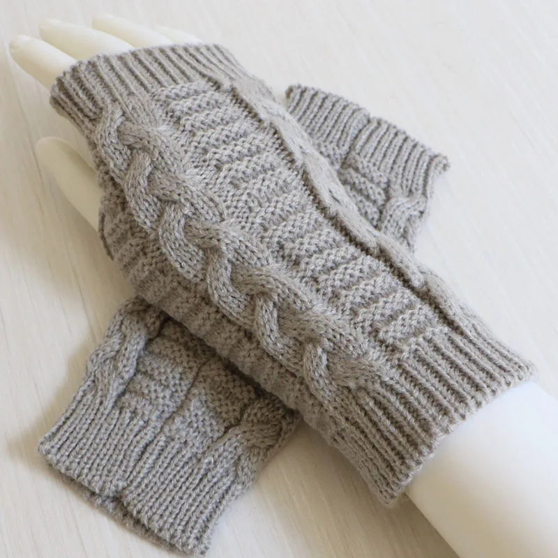 Hnewly Women Stylish Hand Warmer Winter Gloves Arm Crochet Knitting Faux Wool Mitten Warm Fingerless Glove Twist Pattern Women Gloves