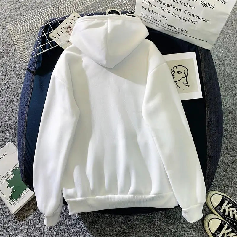 Hnewly Winter Sweatshirt Hoodie Oversize Fleece Hooded Cardigan Black White Women Clothes Solid Zip Up Hoodies Tops Long Sleeves