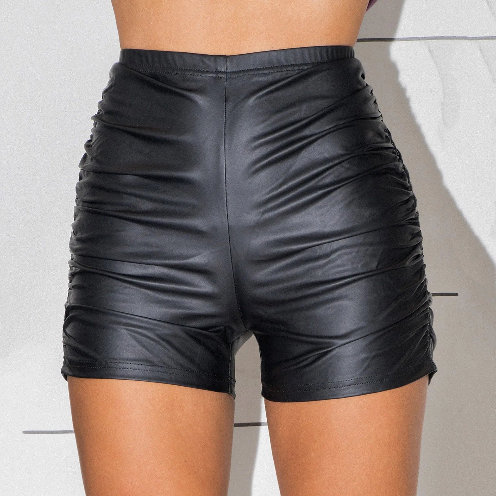 Hnewly Summer Sexy Black Faux PU Leather Shorts Women Fashion Gothic High Waist Casual Shorts Y2k Hot Woman Short Pants