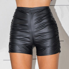 Hnewly Summer Sexy Black Faux PU Leather Shorts Women Fashion Gothic High Waist Casual Shorts Y2k Hot Woman Short Pants