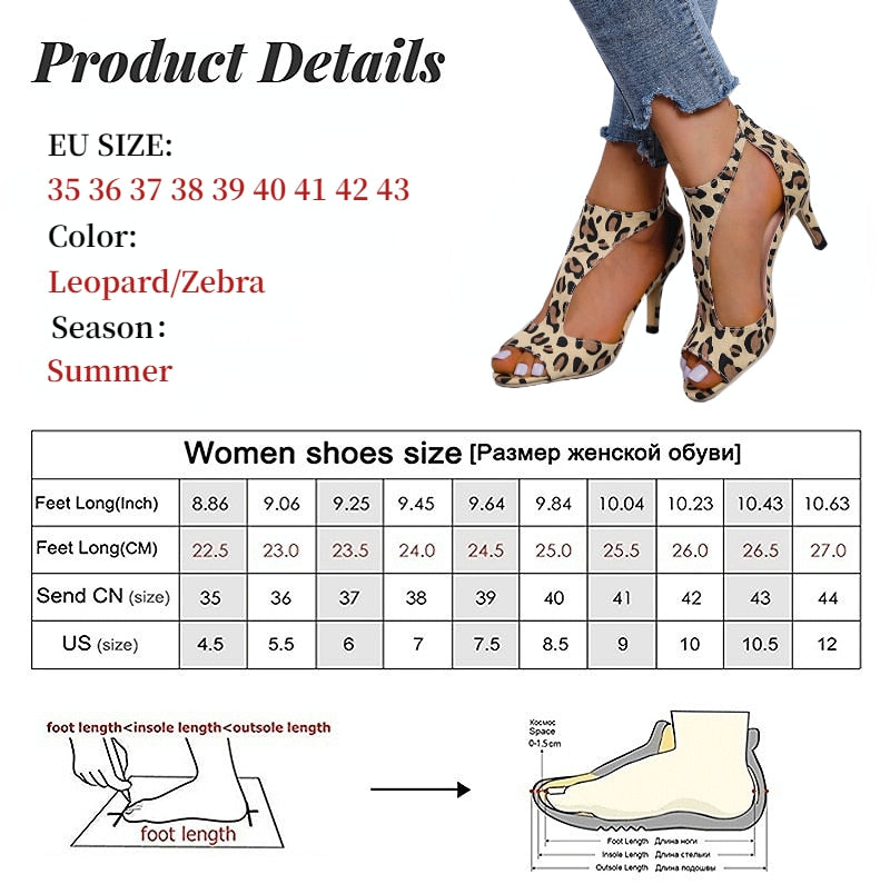 Hnewly Heels Shoes For Women Elegant Medium Heel High Sandals Summer Spring Zebra Leopardprint Pumps Ankle Strap Party Open Toe