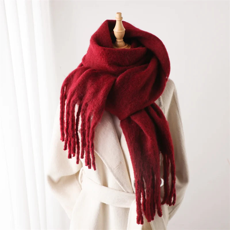 Hnewly Winter Scarf for Women Cashmere Warm Solid Pashmina Blanket Wraps Female Thick Soft Bufanda Big Tassel Shawl Long Poncho Echarpe