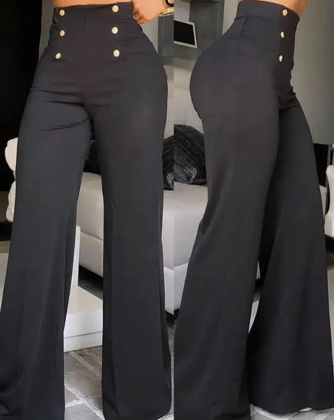 Hnewly Elegant High Waist Wide Leg Bootcut Pants Summer European & American Fashion Simple Women's Flared Trousers