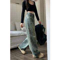 Hnewly Vintage Wide Leg Jeans for Women Streetwear High Waist Loose Straight Denim Pants Female 2024 Spring Wild Casual Trousers