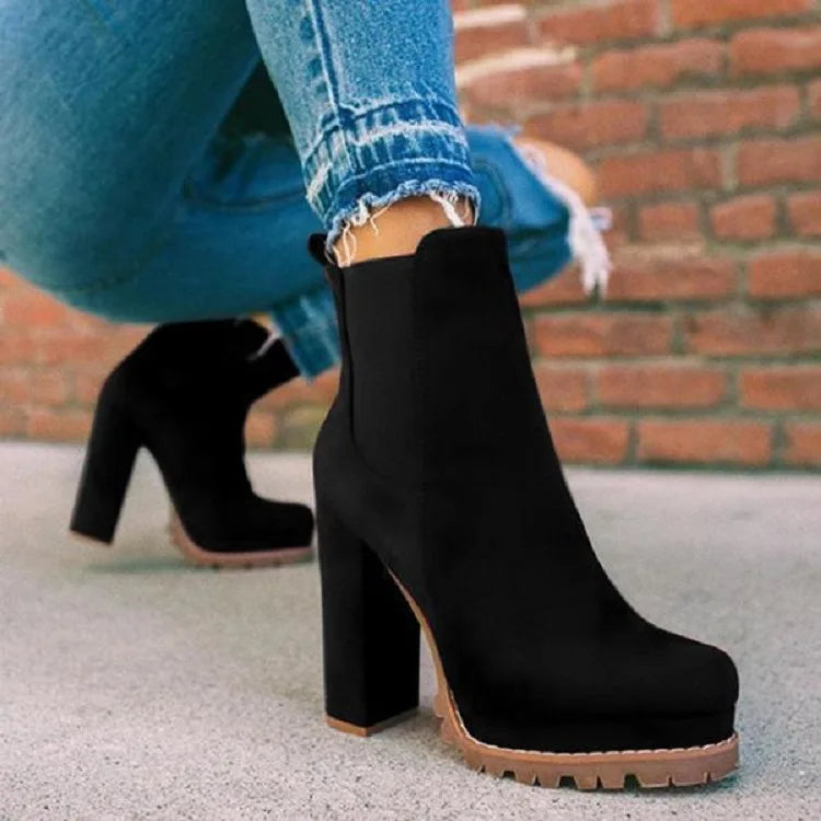 Hnewly Women Shoes Ankle Boots Woman Sexy High Heels Pattern Chunky Heel Shoes Ladies  Female Open Toe Women's Sude Boots