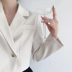 Hnewly Short Fashion women Blazer Solid Color single-breasted women's Long Sleeve Blazers 2024 Elegant Ladies Thin office Jacket Coat