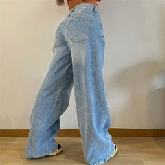 Hnewly Vintage American-style Straight Jeans Women High Waist Casual Loose Denim Pants Female Comfortable Commuter Wide Leg Trousers