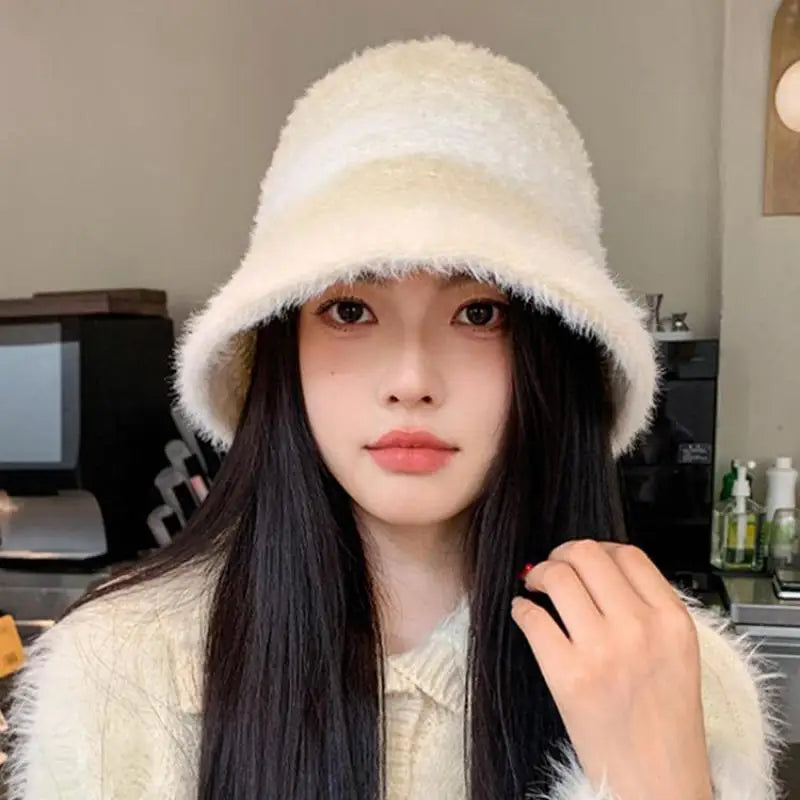 Hnewly cute winter outfits Bucket Hat Women Winter Gradient Knitted Fisherman Cap Female Keep Warm Winter Hats Woman Bob Femme