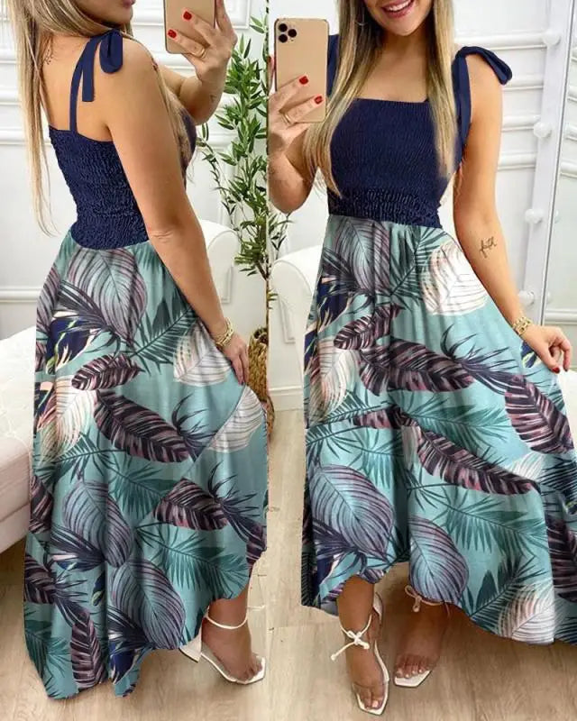 Hnewly Summer Sexy Spaghetti Strap Floral Print Maxi Dress For Women Casual Elegant Chest Wrap Long Woman Beach Dress Holiday