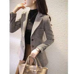 Hnewly Autumn Spring Thin Plaid Blazers For Women Double Breasted Woman Jackets Loose Fashion Outwear Female Clothes Plus Size 3XL