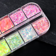 Hnewly 12 Grids Aurora Chameleon Nail Glitter Flakes Irregular Crystal Glass Sequins Powder Shiny Mermaid Paillette Nail Art Decoration