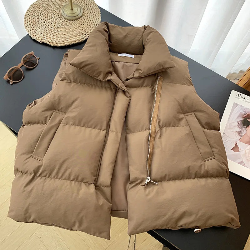 Hnewly warm winter outfits Women Fashion Autumn New Stand Collar Elegant Down Coats Warm Outerwear Casual Belt Sleeveless Winter Women Vests Jackets