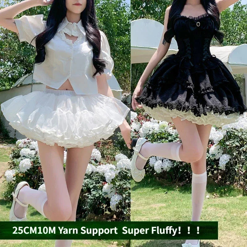 Hnewly Multi-layer Ruffled Petticoats for Women Fluffy Bubble Skirt Crinoline Underskirt No Hoop Boneless Lolita Puffy Skirt Mini Skirt