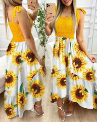 Hnewly Summer Sexy Spaghetti Strap Floral Print Maxi Dress For Women Casual Elegant Chest Wrap Long Woman Beach Dress Holiday