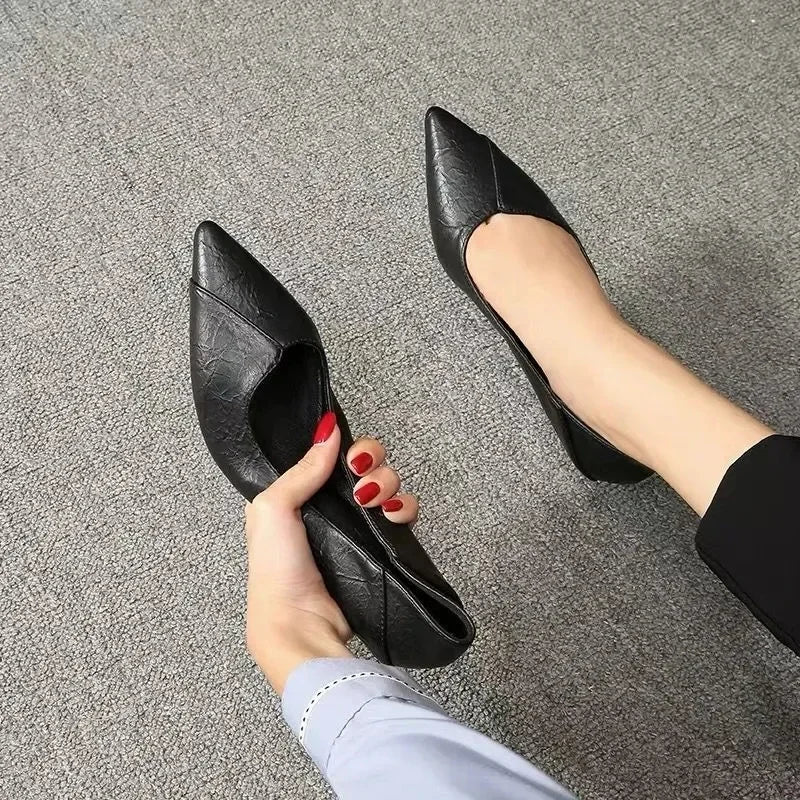 Hnewly 3-5cm Chunky Heeled Women Shoes Square Heel Leather Shoes Pumps Zapatos De Mujer Fashion Designer Office Ladies Single Shoe