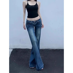 Hnewly Women's Skinny Low Waisted Flared Jeans Summer New Chic Casual Wide-leg Pants Female Sexy Denim Bell-bottoms Trousers