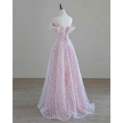 Hnewly DRESS TO IMPRESS Pink Feather Sequin Evening Dress Bridal Dress Sleeveless V-neck Back Lace-up Birthday Party Gown Anniversary Dresses