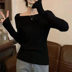 Hnewly trashy outfits Solid Sexy Slim Off Shoulder Slash Neck Long Sleeve Knitting Sweater  Women Jumpers Office Fashion New