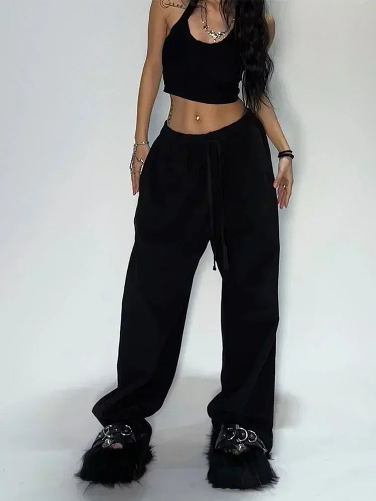 Hnewly Casual Gray Sweatpants Women Wide Leg Black Joggers Classic Baggy Streetwear Oversized Sports Female Trousers All-match