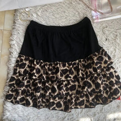 Hnewly Leopard Print Sexy Mini Skirt Women Ruffle Y2k Vintage Harajuku Short Skirts Streetwear High Waist Layered Retro Skirt