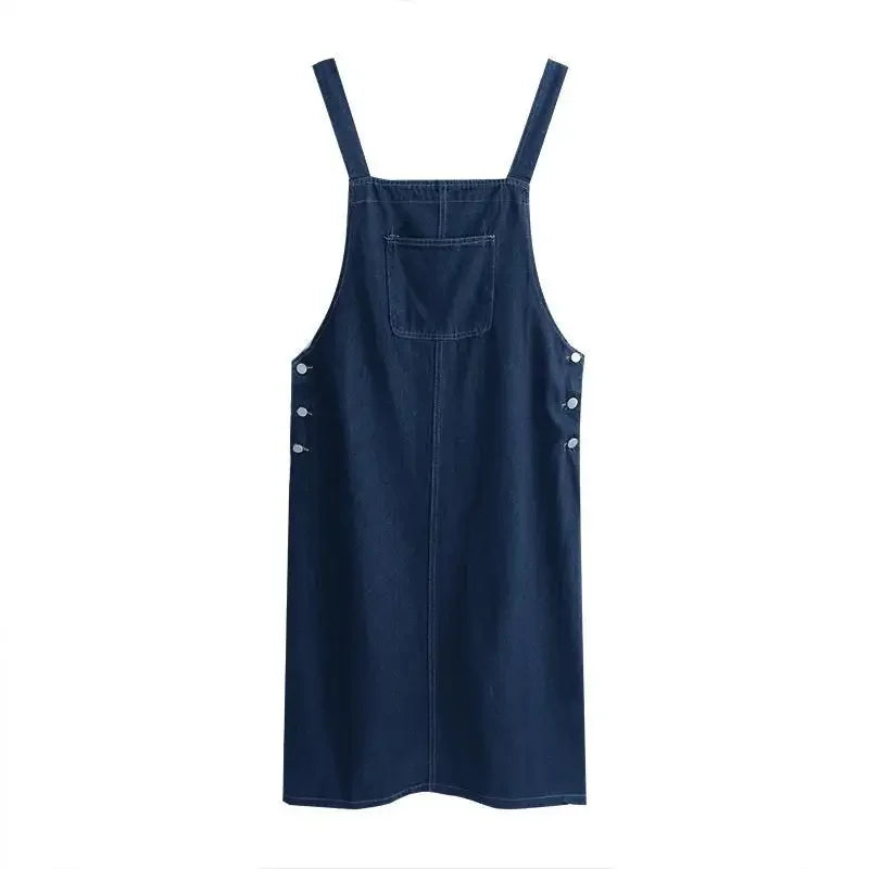 Hnewly Spring Summer Denim Overall Dress Women Casual Sleeveless Jeans Dresses Fashion Solid Split Loose Spaghetti Strap Dresses Girls