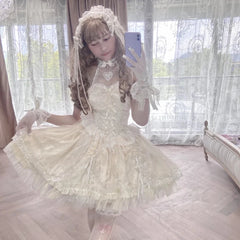 Hnewly Japanese Sweets Lolita Jsk Dresses Kawaii Women Vintage Elegant Lace Mesh Princess Strap Dress Harajuku Lolita European Clothing