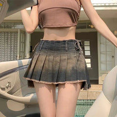 Hnewly Vintage Spicy Girl Denim Skirts Women's y2k Skirt High Waist Goth Skirt Slim A Line Ruffled Short Skirt Fashion Summer Jeans