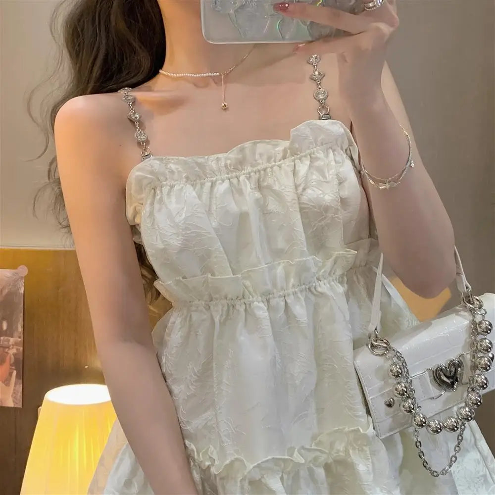 Hnewly DRESS TO IMPRESS Sleeveless Dress Women A-line Mini Summer Sweet Breathable Students Ruffles Designed Chic Party French Style Princess Vestidos