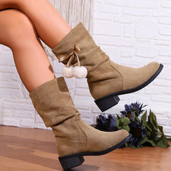 Hnewly Women Large Size 43 Suede Snow Ankle Boots Winter New Warm Mid-Calf Boots Fashion Comfort Mid Heels Shoes Botas Mujer