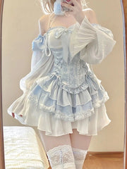 Hnewly DRESS TO IMPRESS Autumn Blue Lolita Clothing Suit Slim Vest + Kawaii Y2k Mini Dress Elegant Short Party Dress Japanese Style Fashion Suit