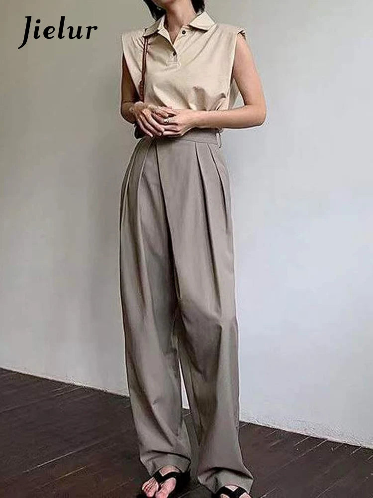 Khaki Wide Leg Women's Pants Baggy Classic Pants Vintage Office Lady Elegant Casual Trousers Female Work High Waist Pants